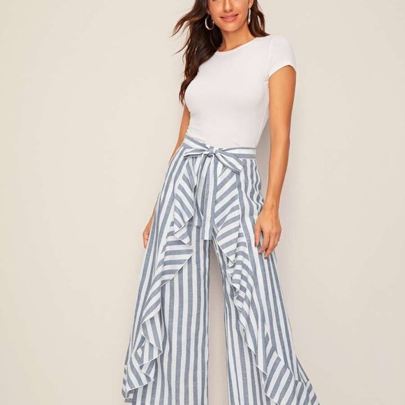 Boho Striped Ruffle Trim Wide Pants - Picture 3 of 6